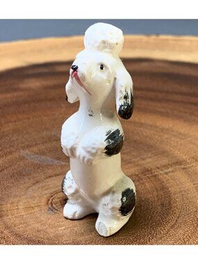 Japan Porcelain Black & White Poodle Figurine Vintage